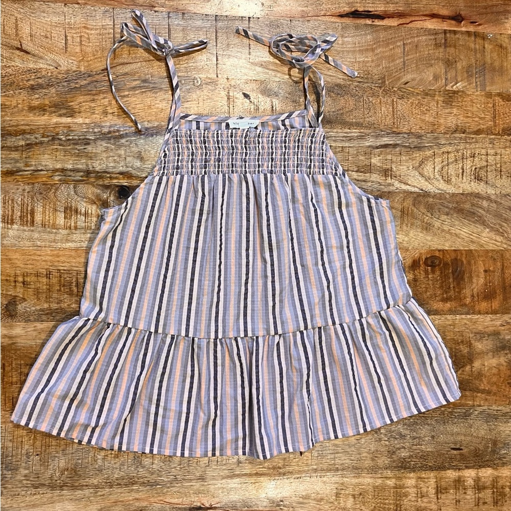 Blu Pepper Striped Tie Shoulder Top Size Large